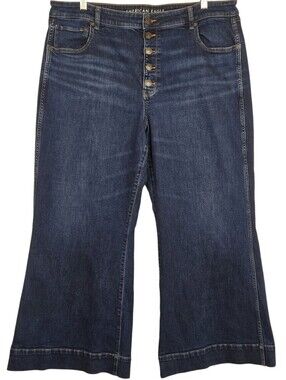 American Eagle Stretch High Rise Flare Jeans Button Fly 20 x 28.5" Dark Wash